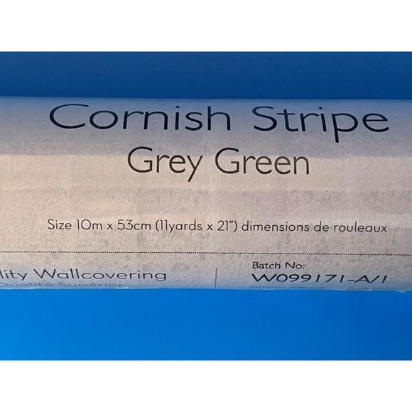 Laura Ashley Cornish Stripe Wallpaper Roll Grey Green More Available - Picture 4 of 7